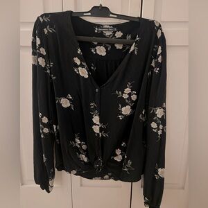 Abercrombie & Fitch Floral Button-Up V-Neck Blouse, XL, 100% Viscose
